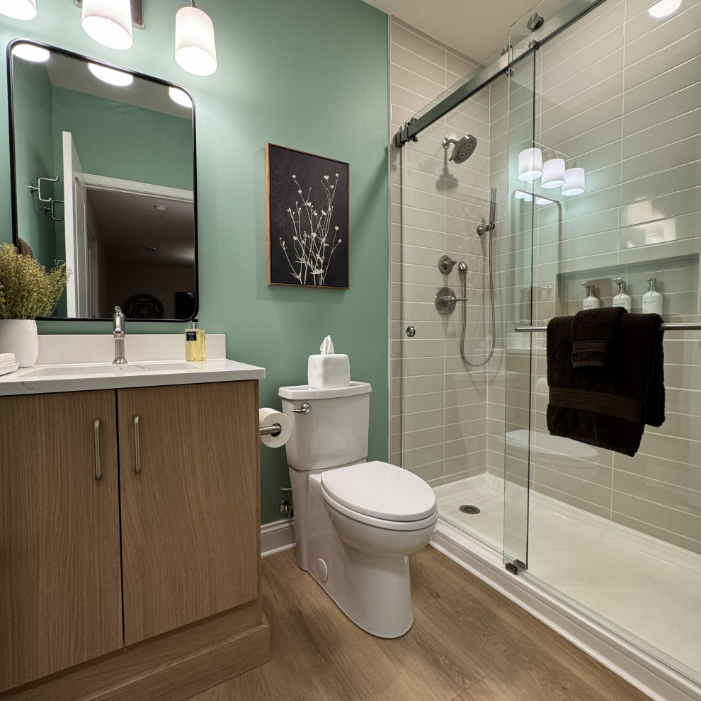 Modern Basement Bathroom with Rift-Cut Oak Vanity