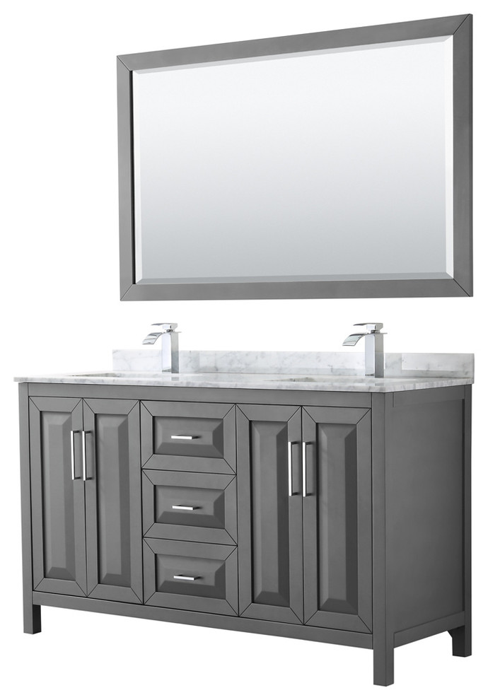 60" Double Vanity,Dark Gray,White Carrara Marble Top,Sinks,58" Mirror