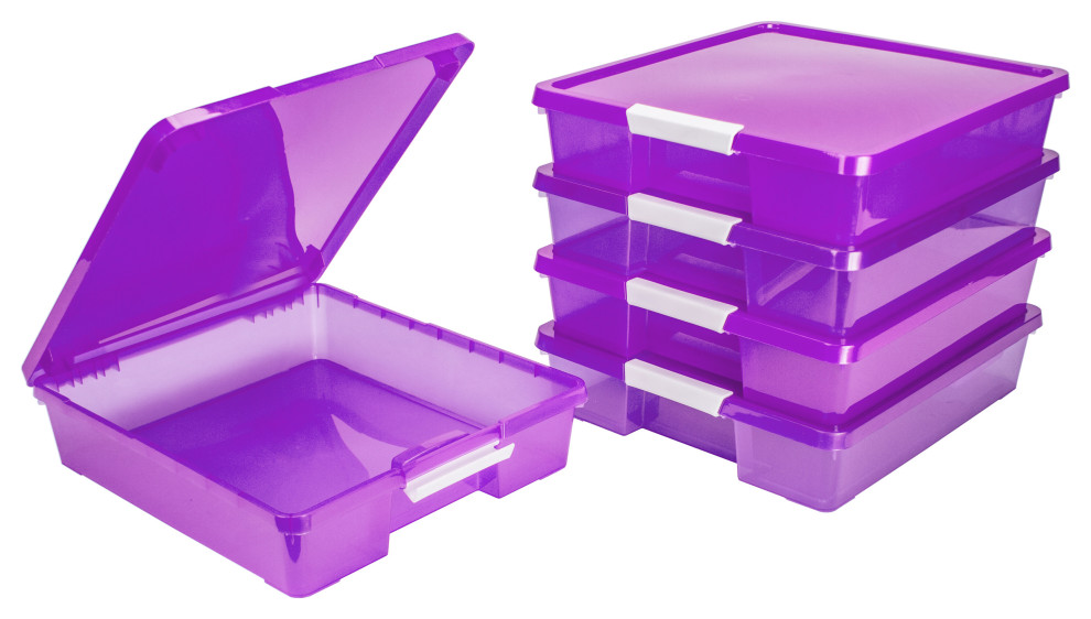 Storex Classroom Student Project Box, 12x12", Transparent Purple, 5