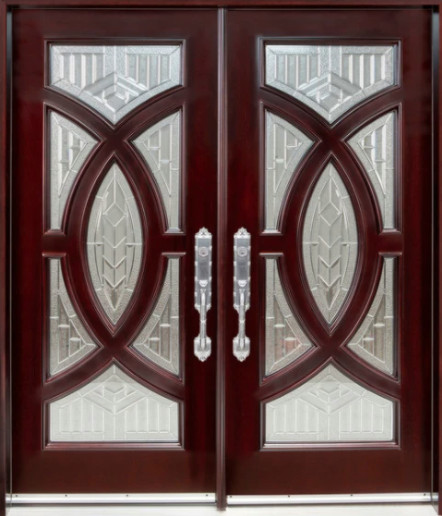 Exterior Front Entry Double Prairie Wood Door, 30x80x2, Righthand Inswing