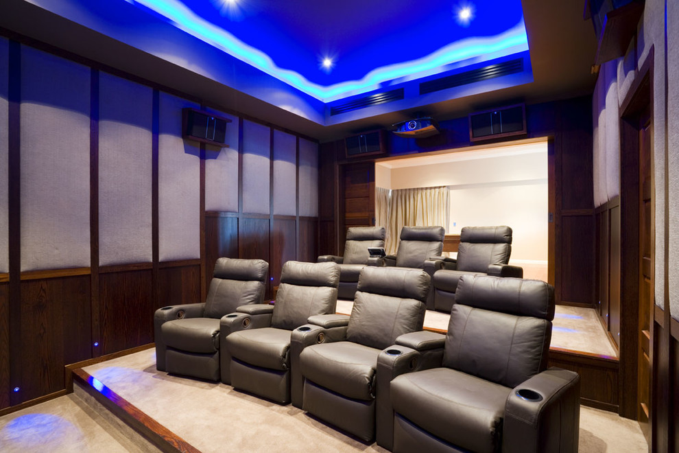 This is an example of a contemporary home theatre in Hamilton.