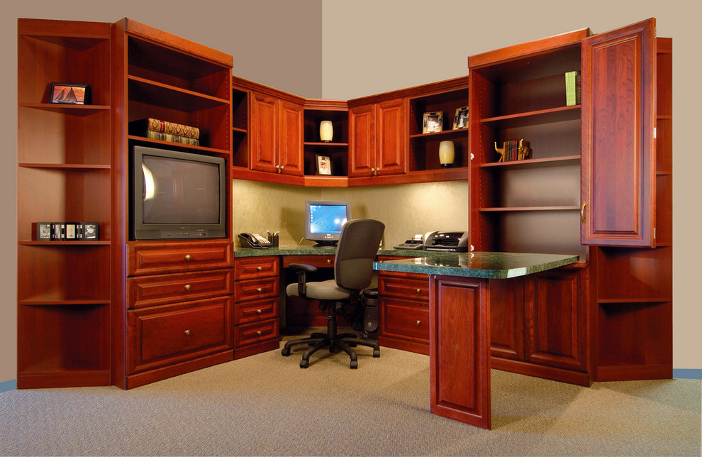 Home office with drop down desk and TV area - Traditional ...