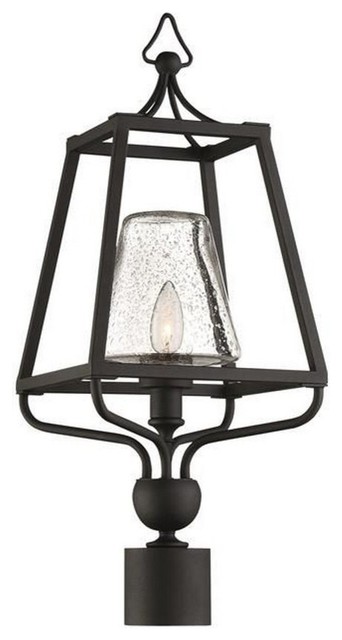 Sylvan 1-Light Outdoor Post Lantern Black Forged Seeded Glass