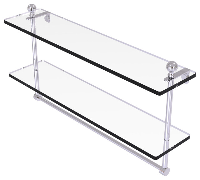 Mambo 22" Two Tiered Glass Shelf with Towel Bar, Polished Chrome