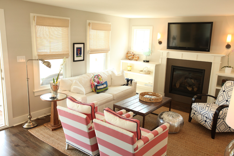 Photo of a beach style living room in Philadelphia with grey walls.