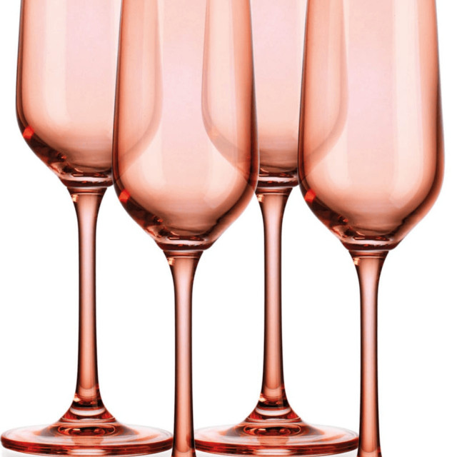Set of Four Translucent Blush Champagne Flutes Contemporary Wine