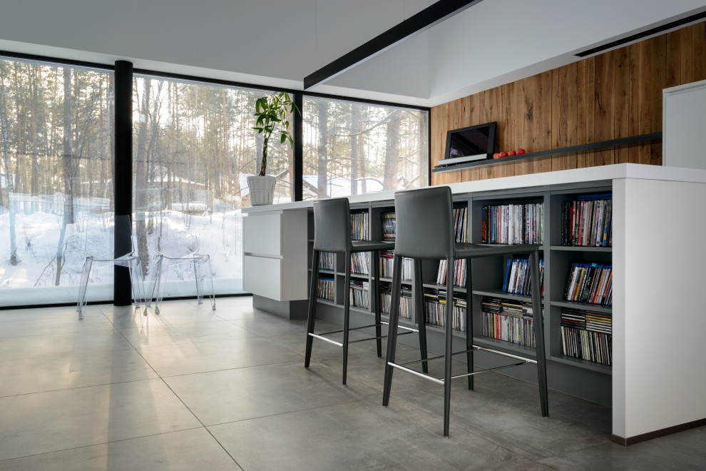 Белоснежная кухня с островом для дизайнера