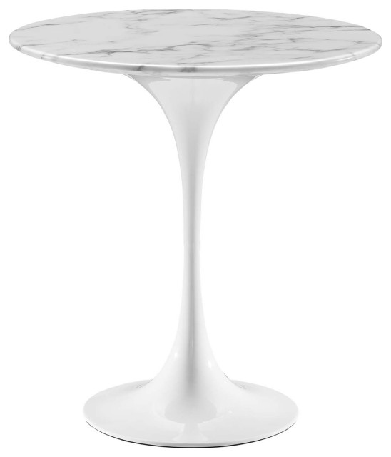Lippa 20" Round Artificial Marble Side Table, White White Side Tables