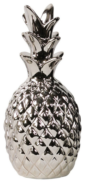 Urban Trends Collection Ceramic Pineapple Figurine Polished Chrome Finish Silver