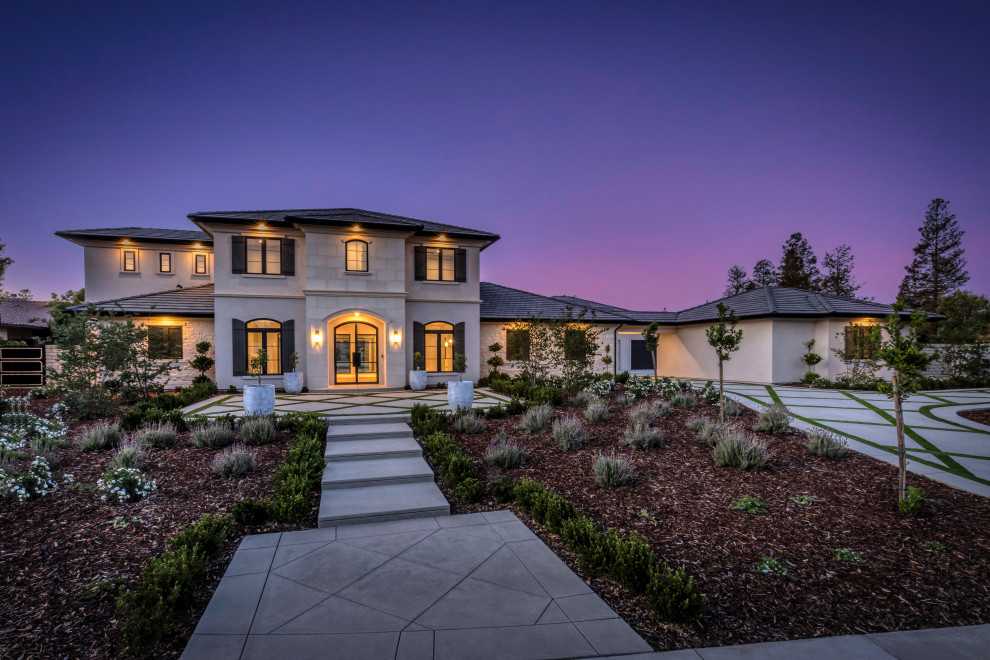 Twilight Front Exterior | French Country Transitional Estate