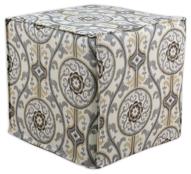 Chooty Oh Suzani Metal  Collection 17" Square Seamed Foam Ottoman