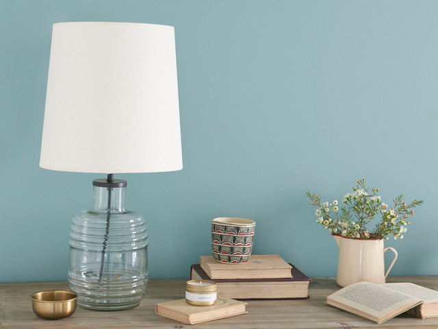 Punch table lamp with plain shade