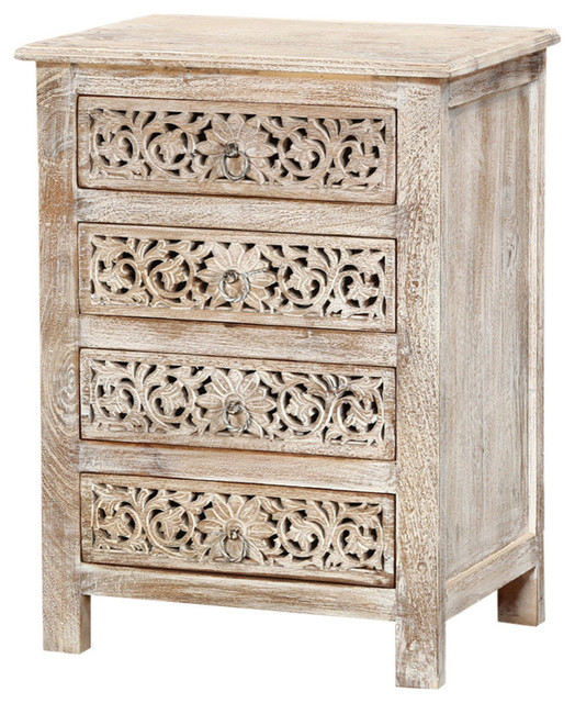 Winter Snow Garden Mango Wood 4 Drawer Nightstand Farmhouse Nightstands And Bedside Tables By Sierra Living Concepts Houzz