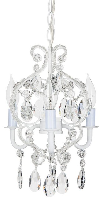 Tiffany 3-Light Mini Beaded Crystal Chandelier, White