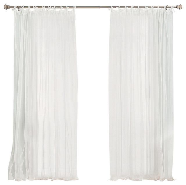 Tulle Lace Tie Top Curtain Panels, 52"W x 84"L Contemporary