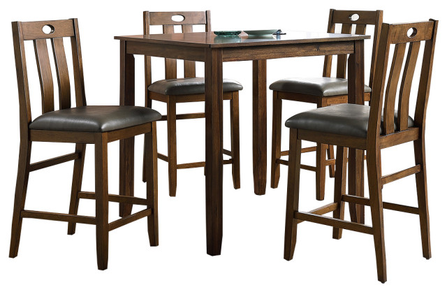 Benzara BM228548 5 Piece Counter Height Wooden Dining Set Padded Seat ...