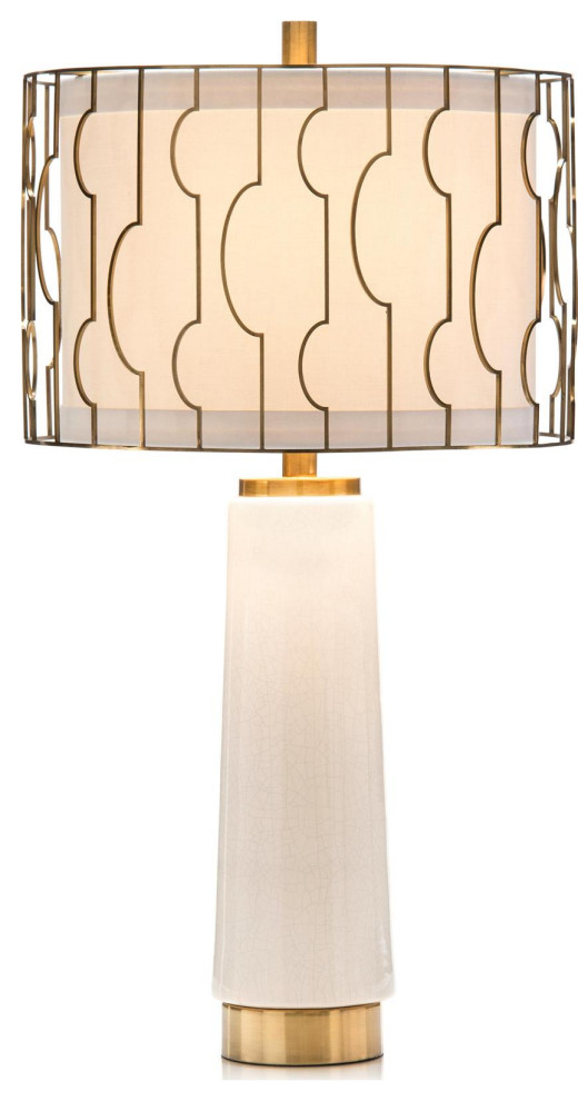 JOHN-RICHARD Table Lamp Transitional Round Shade 1-Light Off-White