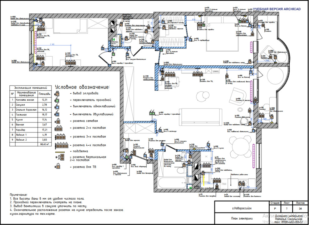 3-х комнатная квартира 90 м2 для семьи с двумя детьми в современном стиле