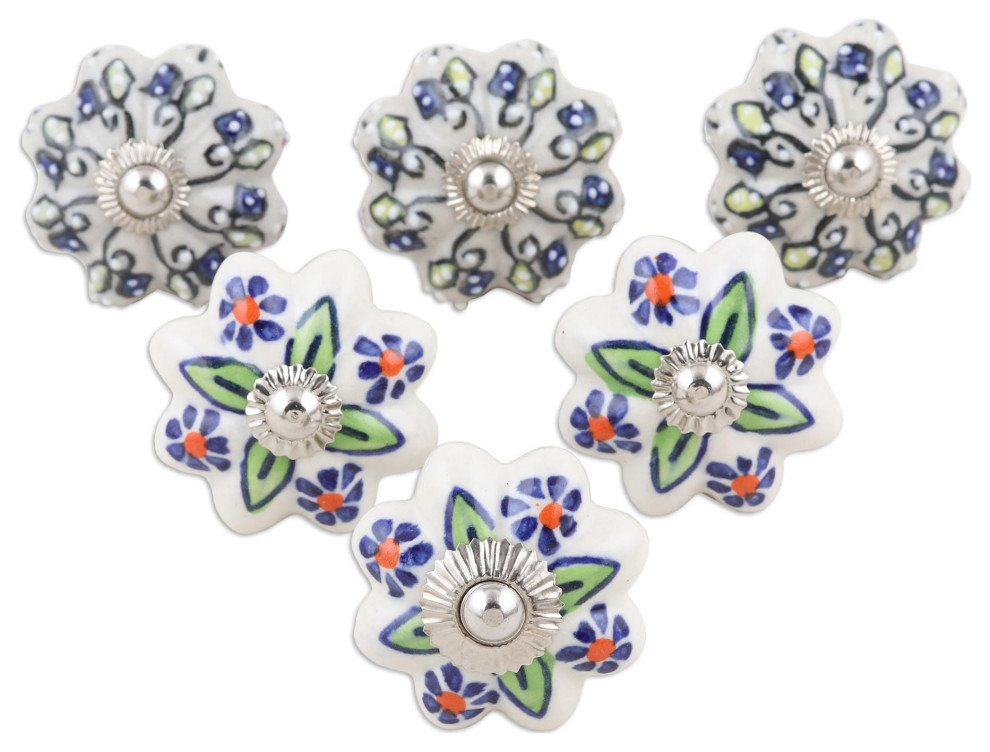 Novica Handmade Flower Color Decorative Ceramic Knobs, 6-Piece Set