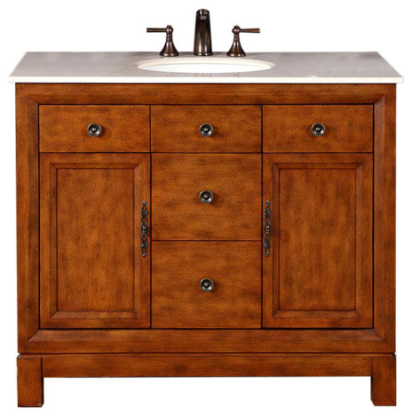 42 Inch Brown Bathroom Vanity with Single Sink, Marble Top ...