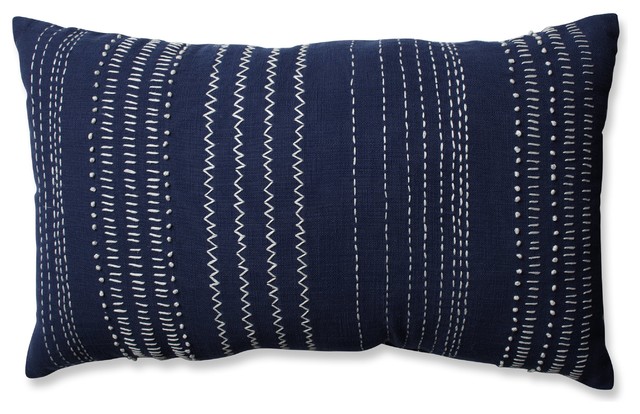 Pillow Perfect Tribal Stitches Rectangular Throw Pillow, Navy/White