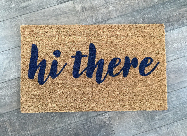 Hand Painted Hi There Script Welcome Mat Contemporary