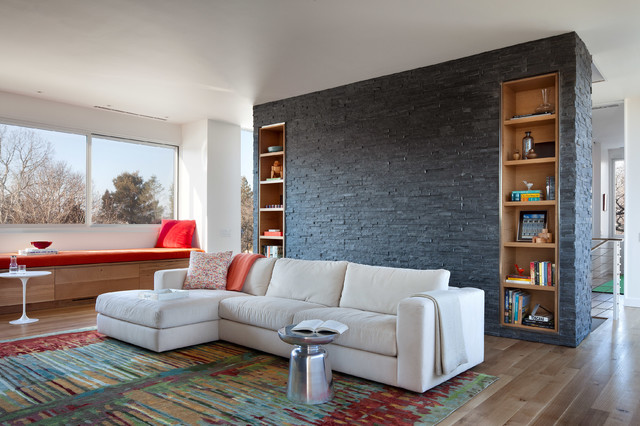 Black Natural Stone Wall Feature Living Room Modern