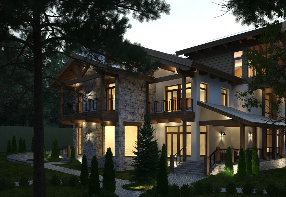 Частное шале с витражом в мансарде