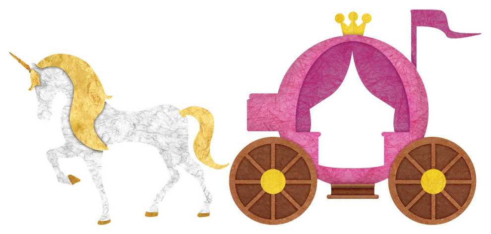 Unicorn and Carriage Wall Sticker Set, Left-Facing
