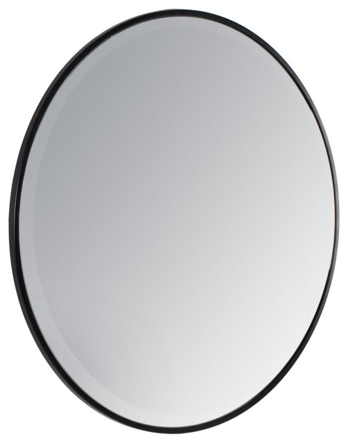 Asti Metal Frame Bevelled Round Mirror, 36 Round Mirror Black Metal Frame