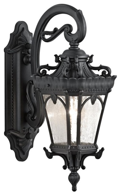 Kichler Tournai Outdoor Wall 1-Light, 7.5"x18", Textured Black, Clear Seeded