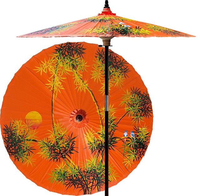 Bamboo Forest Outdoor Patio Umbrella Passion Fruit Orange Asian Outdoor Umbrellas By Oriental Decor