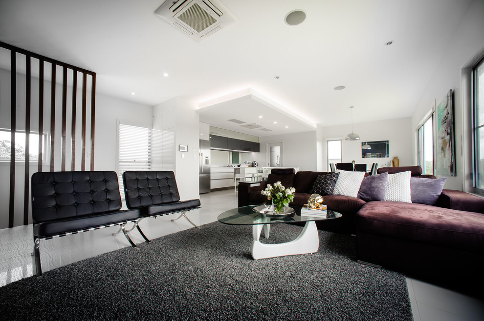 Design ideas for a contemporary living room in Brisbane.