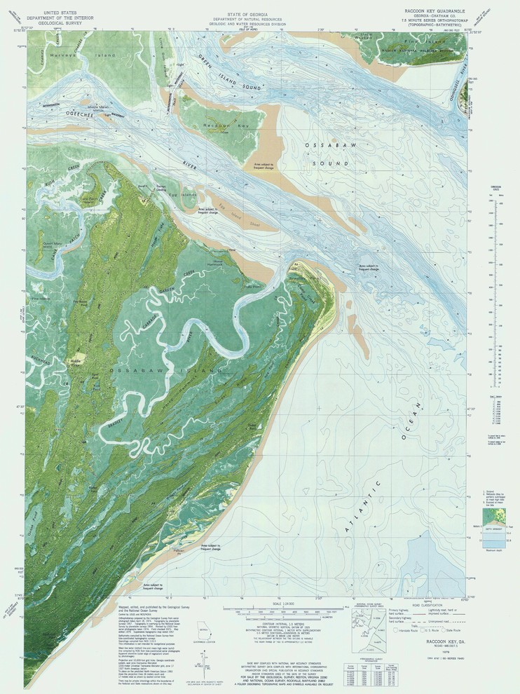 1979 Raccoon Key, Georgia Map Featuring Ogeechee River - Contemporary ...
