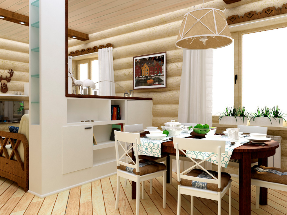 Проект интерьера бревенчатого дома в скандинавском стиле