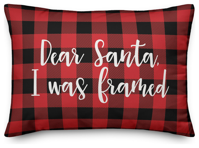 Dear Santa, I Was Framed, Buffalo Check Plaid 14x20 Lumbar Pillow