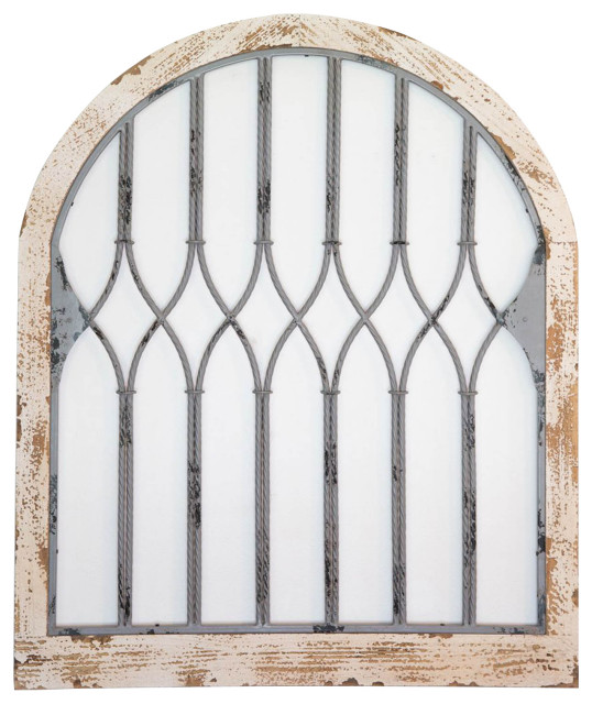 Rustic Distressed Wood Finish Arch Wall Decor with Metal Insert Farmhouse Wall Accents by