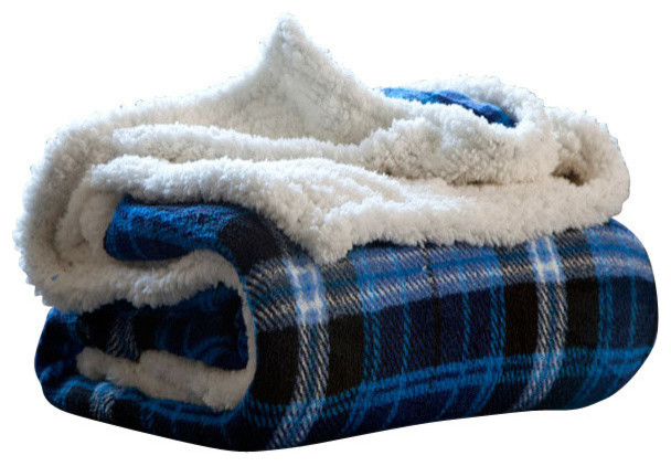 Lavish Home Fleece Sherpa Blanket Throw - Blue