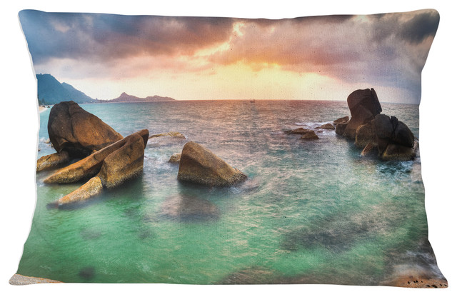 Sunrise at Blue Lamai Beach Seashore Throw Pillow, 12"x20"