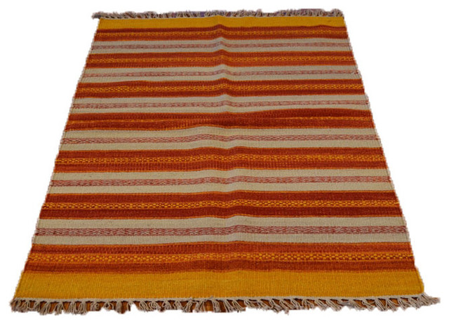 Hand Woven Flat Weave Striped Durie Kilim 100% Wool Oriental Rug