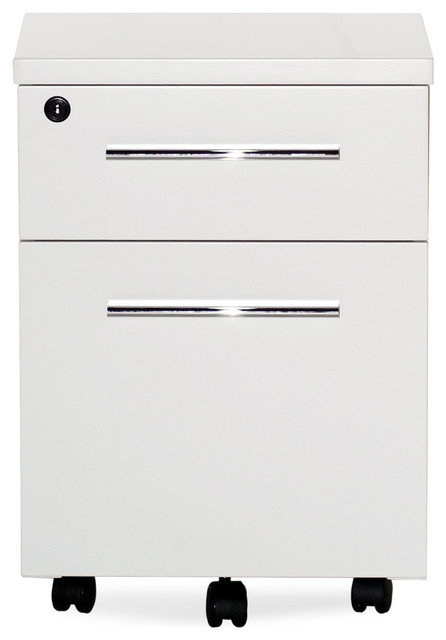 White Lacquer And Chrome Locking Mobile File Cabinet Assembled