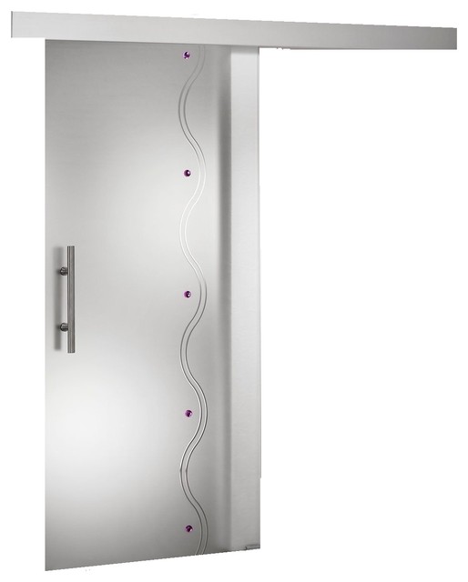 Single Leaf Barn Glass Door Semi Opaque Clear Curves Lines Design 26 X81 I