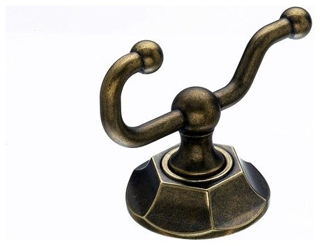 Edwardian Bath Double Hook, German Bronze, Hex Backplate