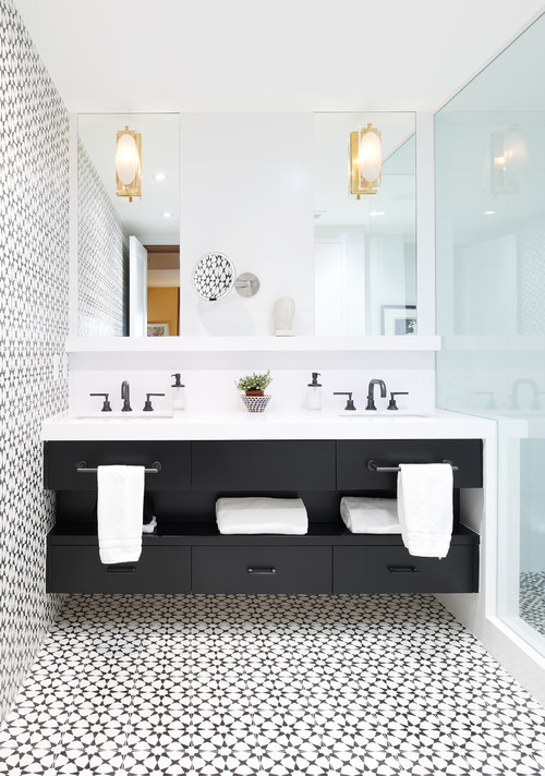 Contemporary Beauty: Large Mirror in Black Bathroom Vanity Ideas