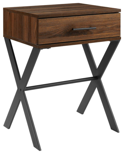 Walker Edison Brin 18"xLeg Metal and Wood Side Table, Dark Walnut ...
