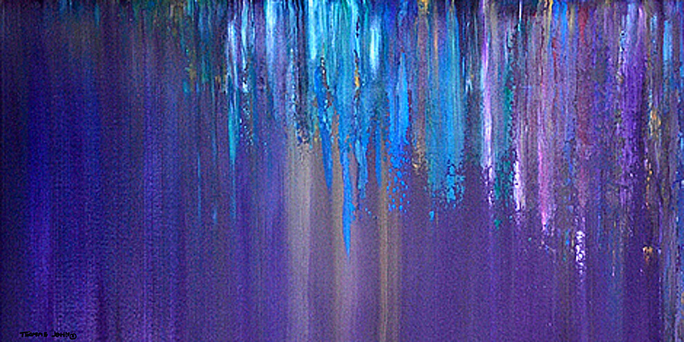 Impasto Painting Blue Waterfall, Original Abstract, 24"x48"