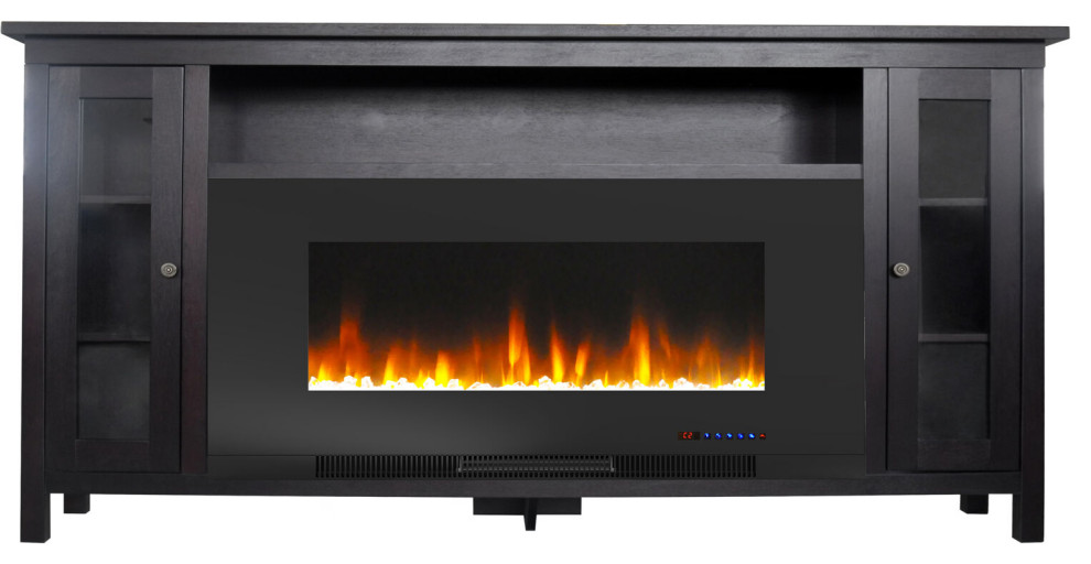 62" Whitby Farmhouse Electric Fireplace Heater With Deep Log Insert