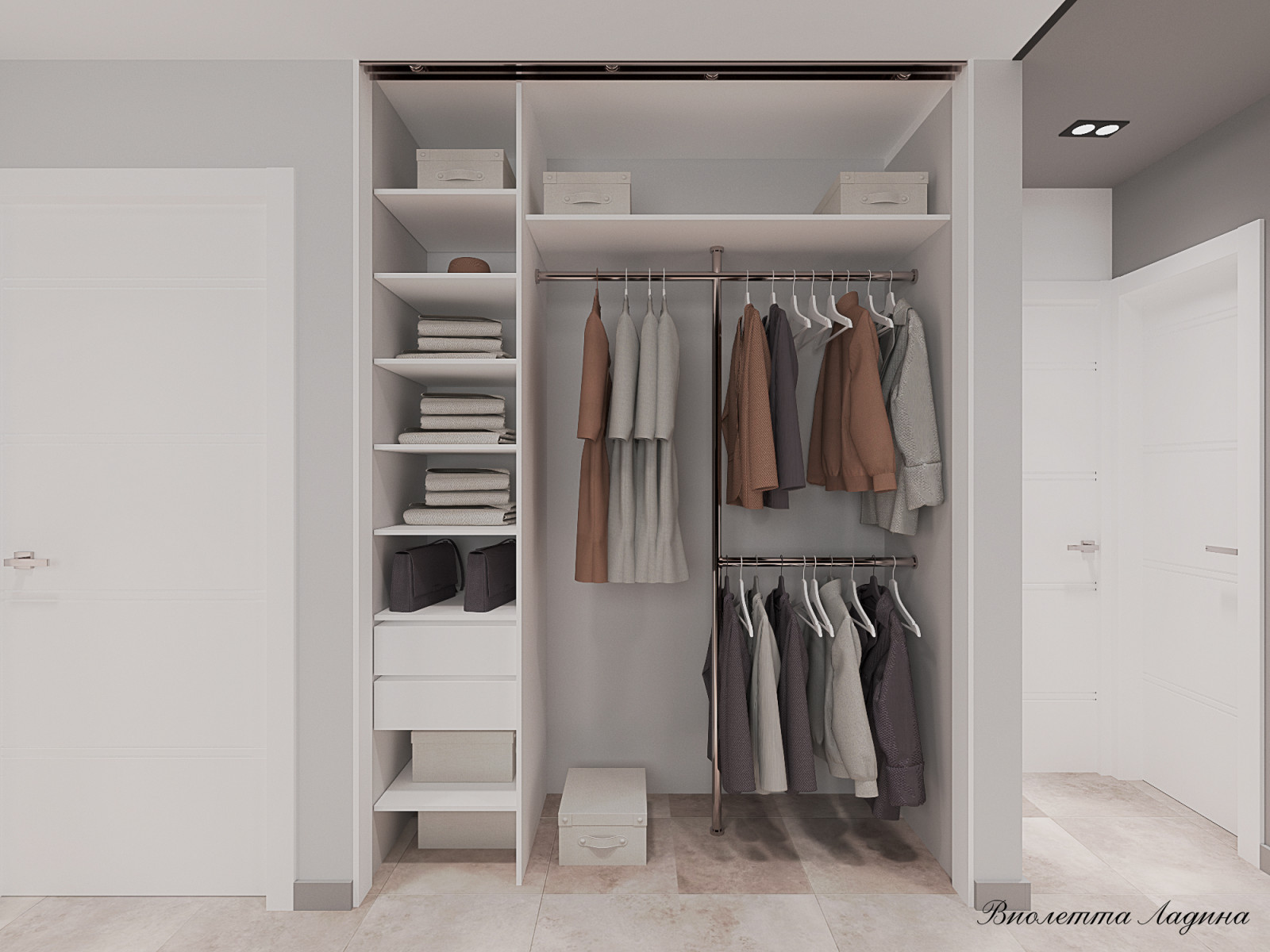 Трешка в панельном доме в современном стиле с голубым акцентом.