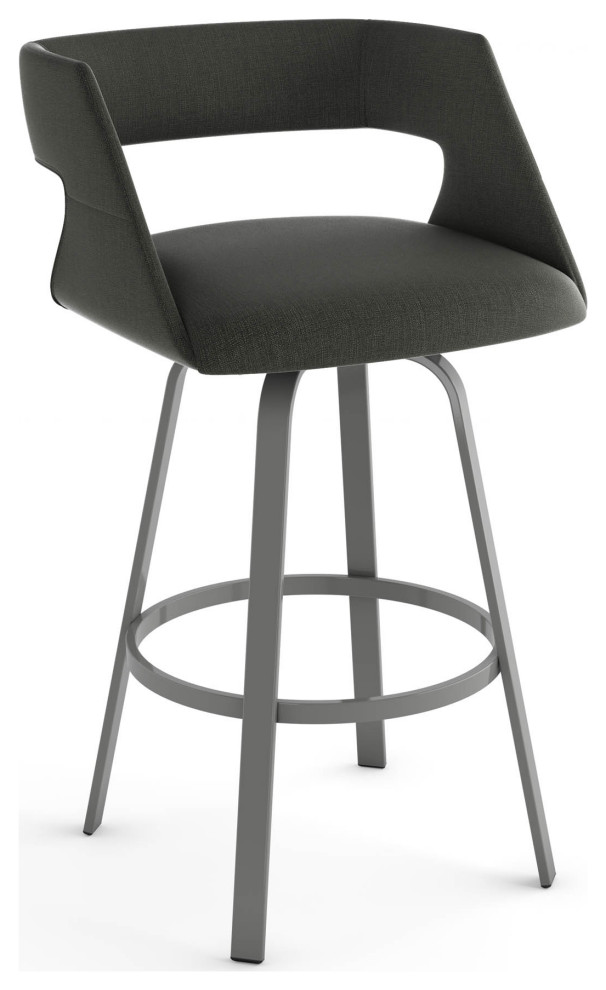 Amisco Harris Swivel Counter and Bar Stool, Charcoal Grey Polyester / Metallic Grey Metal, Counter Height