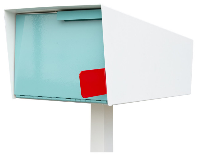 Post Mounted Mailbox, Two Tone White, White/Robin Egg, Post Included